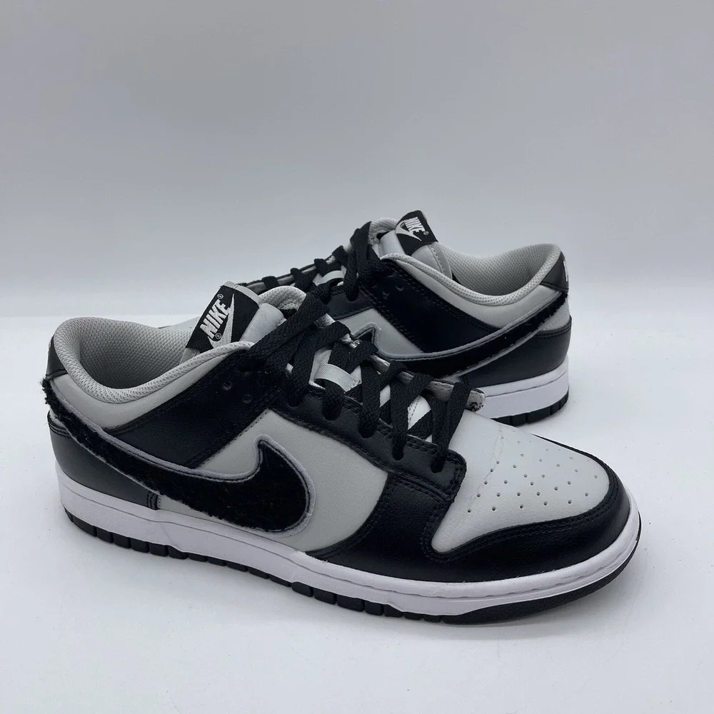 Nike Dunk Low Chenille Swoosh Men's Size 9 Sneakers DQ7683-001 Black Gray White
